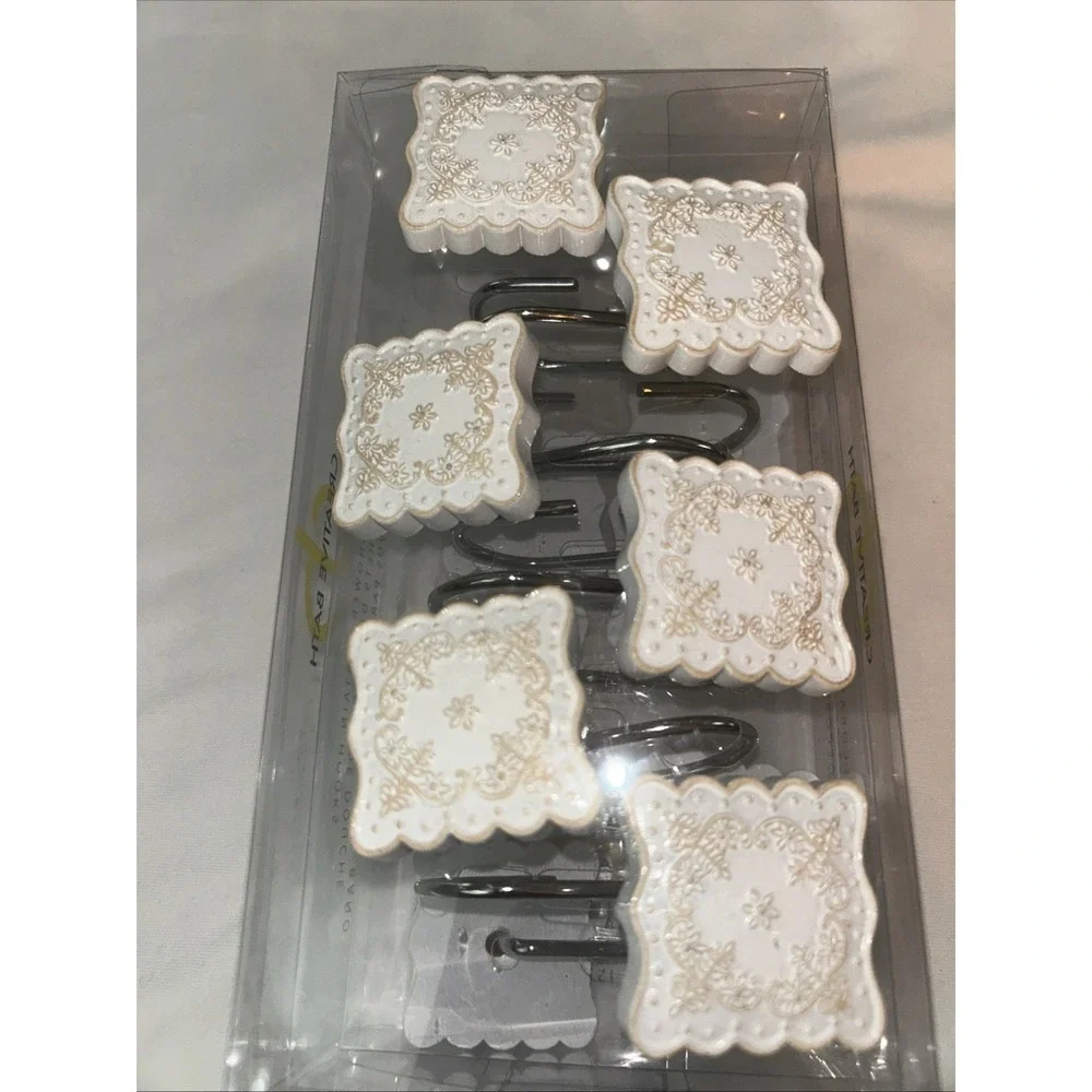 Creative Bath 12 Decorative Ruffles Shower Curtain Hooks RUF83WH